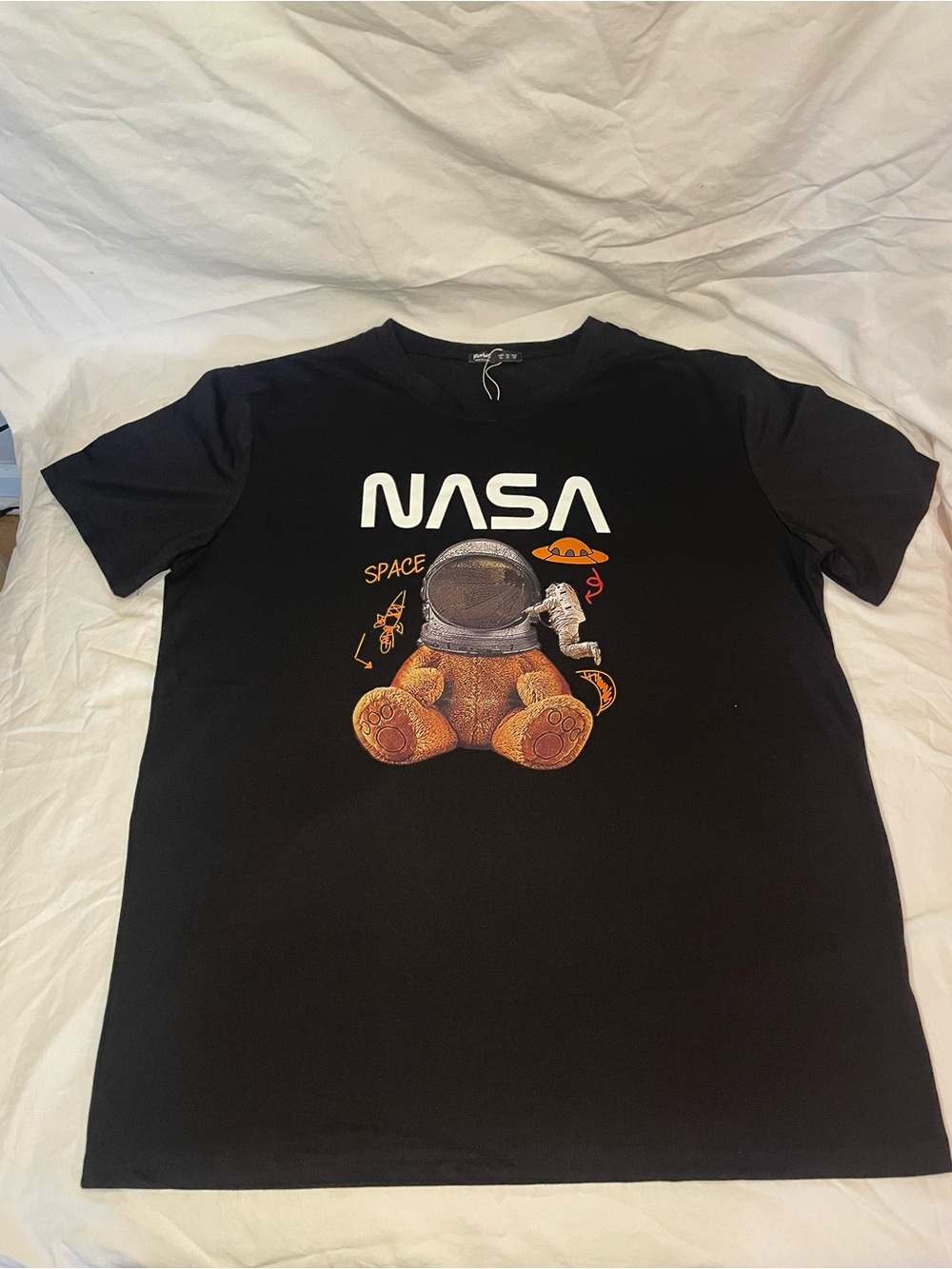 ROMWE Black Kids Tee with NASA Teddy Astronaut Graphic